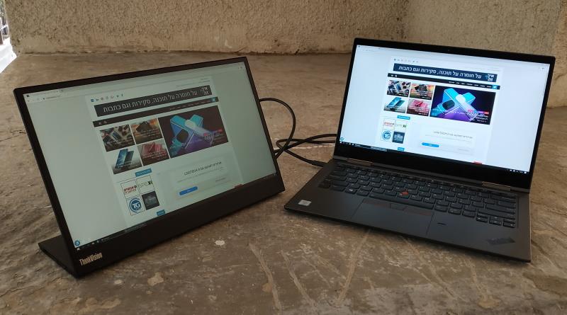 מסך נייד Lenovo ThinkVision M14 יחד עם מחשב ThinkPad X1