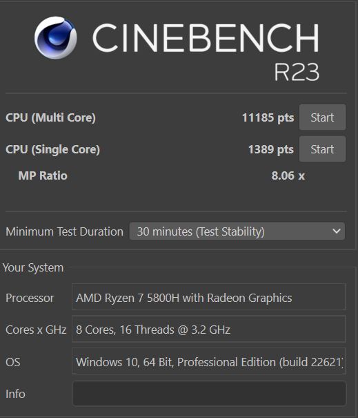 תוצאות המבחנים של Yoga AIO 7 ב-Cinebench R23