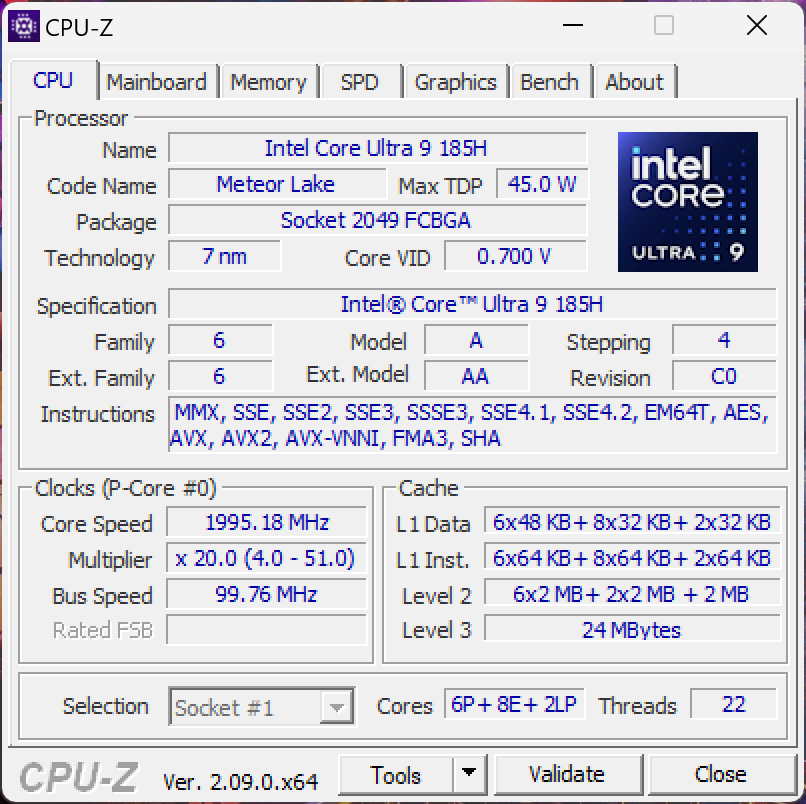 הנתונים של Core Ultra 9 185H