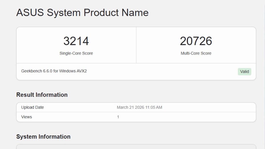 תוצאות מבחן Geekbench 6.6.0 של Core Ultra 7 270K Plus (תמונת מסך)